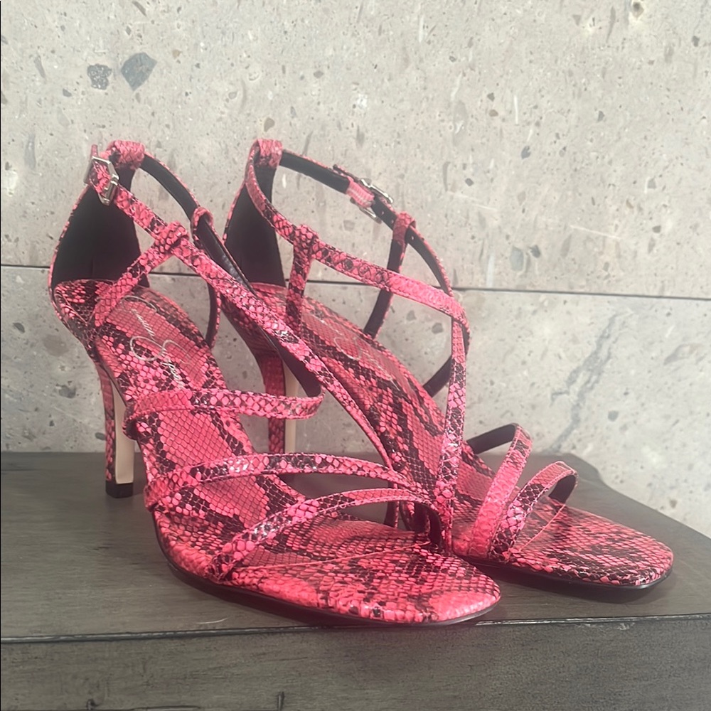Jessica Simpson Pink Snakeskin Strappy Heels